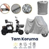 Dokaca Gri Tek Koltuklu 3 Tekerlekli Moped Brandası, Elektrikli Motosiklet Brandası - Gri-Tek Koltuk-Kilit Uyumsuz