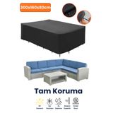 dokaca Siyah 300x160x80 Dış Mekan Mobilya Koruma Örtüsü, Bahçe Mobilya Örtüsü