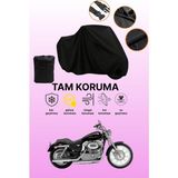 Dokaca Siyah Harley-Davidson Sportster Custom XL883C Uyumlu Koruyucu Örtü, Motosiklet Brandası - Siyah Arka Çanta ve Kilit Uyumsuz