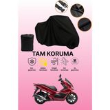 Dokaca Siyah Honda PCX125 Uyumlu Motor Branda, Koruyucu Örtü, Motosiklet Brandası - Siyah Arka Çanta ve Kilit Uyumsuz