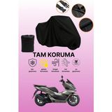 Dokaca Siyah Honda PCX150 Uyumlu Motor Branda, Koruyucu Örtü, Motosiklet Brandası - Siyah Arka Çanta ve Kilit Uyumsuz
