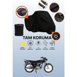 Dokaca Siyah Kilit ve Arka Çanta Uyumlu Arora Ar 100-8 Klasik Tel Uyumlu Motosiklet Brandası, Koruyucu Örtü - Siyah Arka Çanta ve Kilit Uyumlu