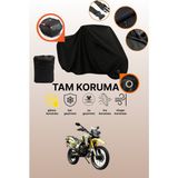 Dokaca Siyah Kilit ve Arka Çanta Uyumlu Arora CR250 Uyumlu Motosiklet Brandası, Koruyucu Örtü - Siyah Arka Çanta ve Kilit Uyumlu