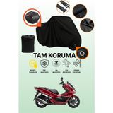 Dokaca Siyah Kilit ve Arka Çanta Uyumlu Honda PCX125 Uyumlu Motosiklet Brandası, Koruyucu Örtü - Siyah Arka Çanta ve Kilit Uyumlu