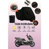Dokaca Siyah Kilit ve Arka Çanta Uyumlu Honda PCX150 Uyumlu Motosiklet Brandası, Koruyucu Örtü - Siyah Arka Çanta ve Kilit Uyumlu