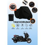 Dokaca Siyah Kilit ve Arka Çanta Uyumlu Yamaha X-Max 400 Iron Max Uyumlu Motosiklet Brandası, Koruyucu Örtü - Siyah Arka Çanta ve Kilit Uyumlu