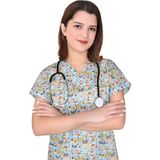 Doktor Desenli Pamuklu Master Likra Tek Üst Forma - Mavi - XS