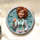 Doktor Hemşire Eczacı Renkli Baskı Desenli Sayılı Hediyelik Ahşap Sessiz Tablo Duvar Saati 35 Renkli