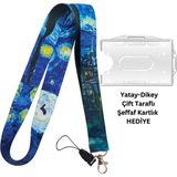 Doktorbonem Yıldızlı Geceler Geniş Kart Askısı Yaka Kartı Boyun Askı Ipi Telefon Askısı Yatay Dikey Kart Koruyucu - İp - Çok Renkli - 44