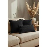 Dokuar Kadife Dokulu Premium Kiremit Düz Polyester Yastık Kırlent Kılıfı - 40 x 40 cm - Siyah