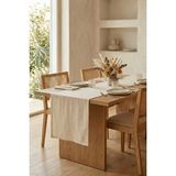 Dokuar Keten Dokulu Modern Düz Polyester Masa Runner - Ekru - 40 x 200 cm
