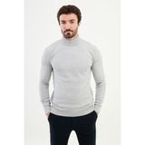 Dokulu Açık Gri Slim Fit Yarım Balıkçı Yaka Erkek Triko Kazak