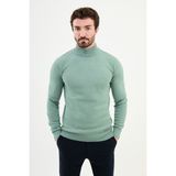 Dokulu Açık Yeşil Slim Fit Yarım Balıkçı Yaka Erkek Triko Kazak