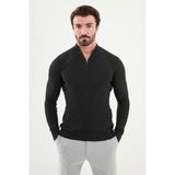 Dokulu Antrasit Slim Fit Fermuarlı Yarım Balıkçı Yaka Erkek Triko Kazak - 2XL