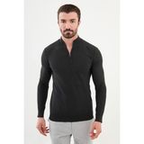 Dokulu Antrasit Slim Fit Fermuarlı Yarım Balıkçı Yaka Erkek Triko Kazak