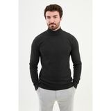Dokulu Antrasit Slim Fit Yarım Balıkçı Yaka Erkek Triko Kazak