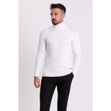 Dokulu Beyaz Renk Slim Fit Tam Balıkçı Yaka Erkek Kazak - Ekru