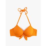 Dokulu Boyundan Bağlamalı Push-Up Bikini Üstü