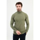 Dokulu Haki Slim Fit Yarım Balıkçı Yaka Erkek Triko Kazak