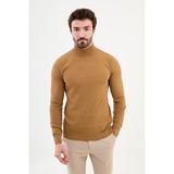 Dokulu Kamel Rengi Slim Fit Yarım Balıkçı Yaka Erkek Triko Kazak - 2XL