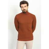 Dokulu Kiremit Rengi Slim Fit Tam Balıkçı Yaka Erkek Kazak