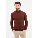 Dokulu Kiremit Rengi Slim Fit Yarım Balıkçı Yaka Erkek Triko Kazak