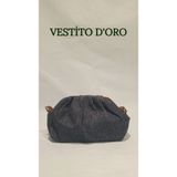 Dokulu Kumaş Büzgülü Mini Omuz Çantası - Vestito D'oro - Mavi