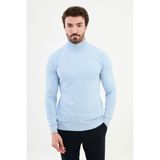 Dokulu Mavi Slim Fit Yarım Balıkçı Yaka Erkek Triko Kazak