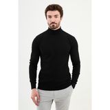 Dokulu Siyah Slim Fit Yarım Balıkçı Yaka Erkek Triko Kazak