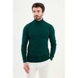 Dokulu Zümrüt Rengi Slim Fit Yarım Balıkçı Yaka Erkek Triko Kazak