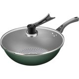 Döküm Alüminyum Wok Tavaları, 34 cm Yapışmaz Karıştırılmış Kızartma Wok, Cam Kapaklı, - Genel - Çok Renkli