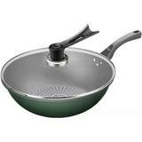 Döküm Alüminyum Wok Tavaları, 34 Cm Yapışmaz Karıştırılmış Kızartma Wok, Cam Kapaklı, Kaplamalı Düz Tabanlı Tencere Çin Wok, İndüksiyon, Gaz, Halojen Tüm Ocaklar İçin - 32 Cm (32