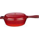 Döküm Combo Derin Tava / Saplı Tencere ve Kızartma Tavası, Metal Saplı Kapaklı, 26CM, Kırmızı - 1 L - 51R-Turuncu