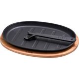Döküm Oval Fajita Tabağı Kayın Servis Ahşabı Ölçü 18X28CM. (Harici Tava Tutucu Dahil Değildir.)