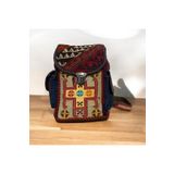 Dokuma etnik kilim desenli orta boy sırt çantası Renkli