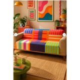 Dokuma Renkli Koltuk Örtüsü Çizgili Polyester Şal 165x215 cm