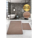 Dokumacıoğlu Kare Plus Vizon 80x150+50x80 Büyük Ebat Banyo Paspası Seti Kaymaz Yıkanabilir Klozet Takımı