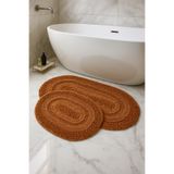 Dokumacıoğlu Macoroni Oval Kahve 2'li Banyo Paspası Seti %100 Pamuklu Banyo Halısı Klozet Takımı