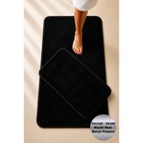 Dokumacıoğlu Relax Siyah Kaymaz Taban Makinede Yıkanabilir 70x120 50x60 Yumuşak Yüzeyli Banyo Paspası