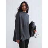 Dökümlü Şal Yaka Oversize Kadın Triko Kazak - Antrasit - XL - 2XL