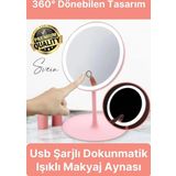 Dokunmatik Katlanabilir Taşınabilir Kablosuz LED Işıklı Makyaj Aynası 360° Döner USB Şarj Edilebilir