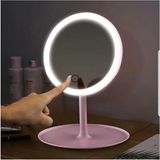 Dokunmatik LED Işıklı Yuvarlak Masa Üstü Makyaj Aynası 18 Cm USB Li Özellikli Beyaz Renk