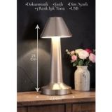 Dokunmatik Masa Ve Gece Lambası Dokunmatik Lamba Abajur Led Şarjlı Masa Lambası Ledli Silver 23cm