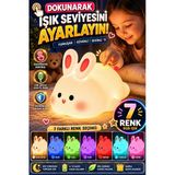 Dokunmatik Tavşan Gece Lambası Rgb Renk Değiştiren Şarjlı Çocuk Odası Aydınlatma