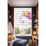 DOKUPER ÇİÇEKLİ SEVİMLİ KEDİİ DİJİTAL BASKILI ZEBRA PERDE-COCUK ODASI-STOR PERDE