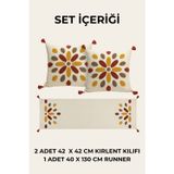 Dokuvia Güneş Damlası Punch Nakışlı Kırlent ve Runner Seti 2 Kırlent Kılıfı 1 Runner 3 Parça