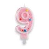 Dokuz Rakamlı Pembe Mum Doğum Günü Pasta Mumu ( 7X3) cm - Sayılı Mum - Pasta Süsü