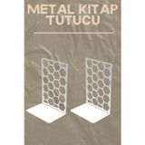 Dokya Dizayn Ev & Ofis Için Metal Kitap Tutucu Seti Kitap Desteği Ve Organizeri 2 Li, Beyaz Dekoratif