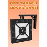 Dokya Dizayn Kare Şeklinde Çift Taraflı Endüstriyel Siyah Metal Duvar Saati, Ev Ve İşyeri Duvar Dekorasyonu