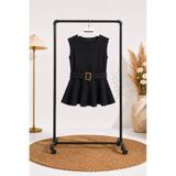 dolabımdakalsın Kadın siyah kemerli peplum kesim kolsuz şık bluz CLT011